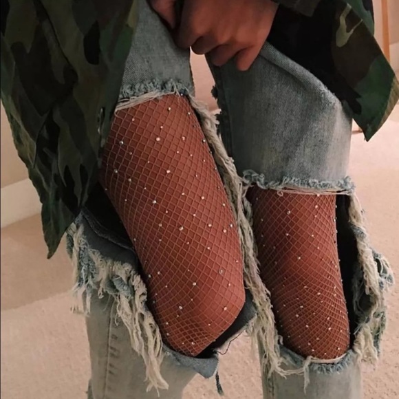 Accessories - Black-Rhinestone Fishnet stockings pantyhose